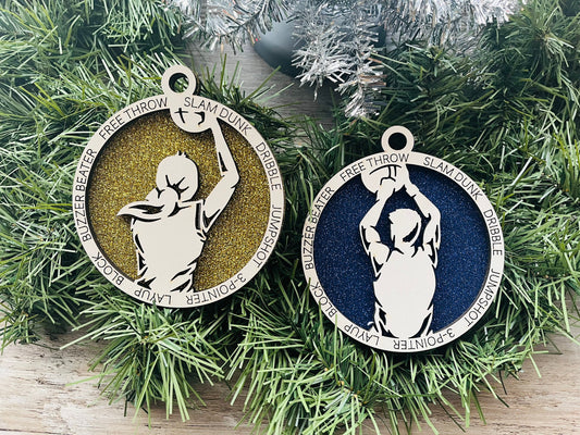 Basketball Ornament/ Christmas Ornaments/ Sports Ornaments/Basketball Gift/ Male or Female/ Glitter or Standard Backer/ No Icons