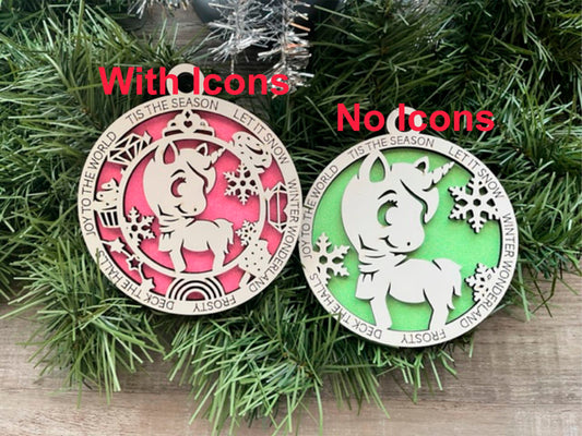 Unicorn Ornament/ Christmas/ Children's Ornaments/ Unicorn Gift/ Kid's Ornaments/ Child Ornament/ Glitter or Standard Backer/ Two Styles