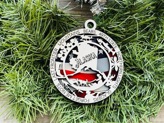 Alaska Ornament/ Alaska State Ornament/ Unique State Ornament/ State Pride Ornament/ Christmas Ornament/ Christmas Gift/ Alasaka Pride