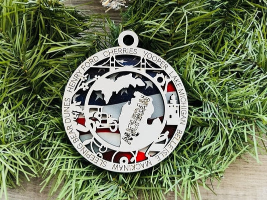 Michigan Ornament/ Michigan State Ornament/ Unique State Ornament/ State Pride Ornament/ Christmas Ornament/ Christmas Gift/ Michigan Pride