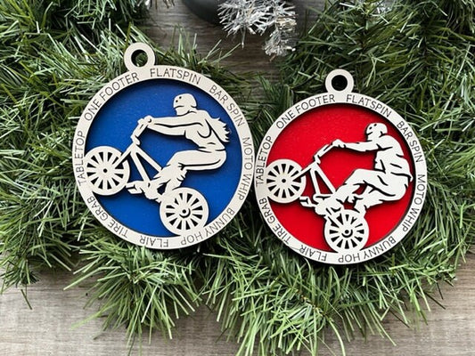 BMX Ornament/ Christmas Ornaments/ Sports Ornaments/ BMX Gift/ Male or Female/ Glitter or Standard Backer/ BMX Rider/ No Icons