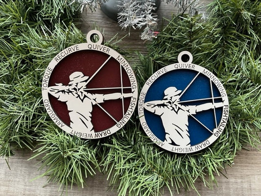 Archery Ornament/ Christmas Ornaments/ Sports Ornaments/ Archery Gift/ Male or Female/ Glitter or Standard Backer/ No Icons
