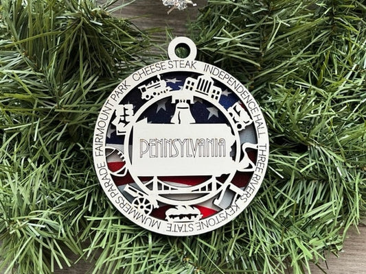 Pennsylvania Ornament/ Pennsylvania State Ornament/ Unique State Ornament/ State Pride Ornament/ Christmas Ornament/ Pennsylvania Pride