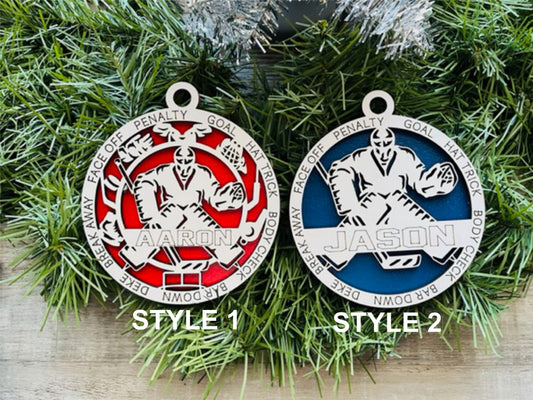 Hockey Ornament/ Hockey Goalie/ Goalie Gift/ Personalized Ornaments/ Sports Ornaments/ Hockey Gift/ Glitter or Standard Backer/ Choose Style