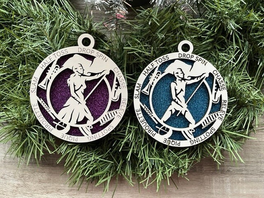 Color Guard Ornament/ Christmas Ornaments/ Color Guard Ornament/ Color Guard Gift/ Male or Female/ Glitter or Standard Backer/ With Icons