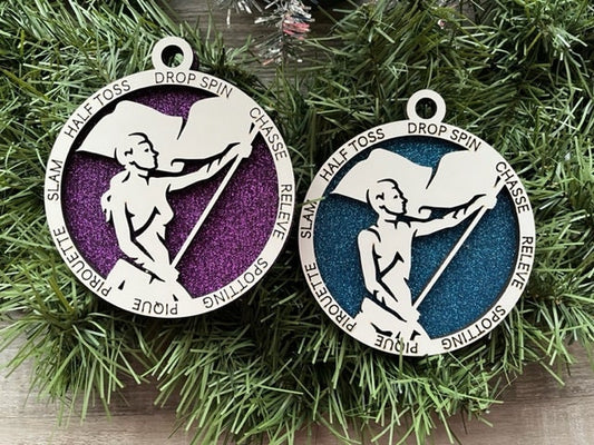 Color Guard Ornament/ Christmas Ornaments/ Color Guard Ornament/ Color Guard Gift/ Male or Female/ Glitter or Standard Backer/ No Icons