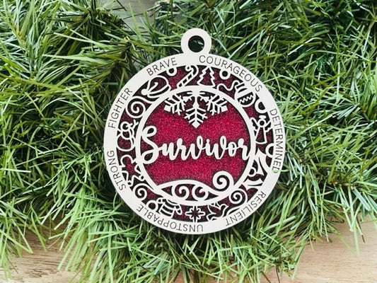 Survivor Ornament/ Survivor Gift/ Cancer Ornament/ Awareness Ornament/ Awareness Gift/ Christmas Ornaments/ Glitter Ornament/ Icons