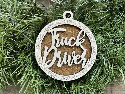 Truck Driver Ornament/ Truck Driver Gift/ Christmas Ornament/ Christmas Gift/ Occupational Ornament/ Career Gift/ Glitter Ornament