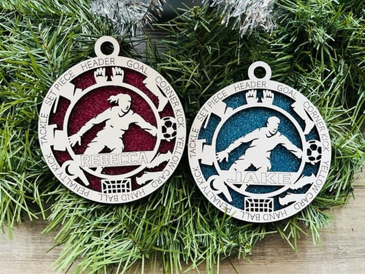 Soccer Ornament/ Soccer Goalie/ Personalized Ornaments/ Christmas Ornaments/ Soccer Gift/Male or Female/Glitter or Standard Backer/With Icon