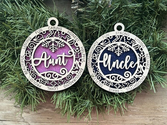 Aunt Ornament/ Uncle Ornament/ Cousin Ornament/ Christmas Ornament/ Aunt Gift/ Uncle Gift/ Cousin Gift/ Glitter Ornament/ Icons