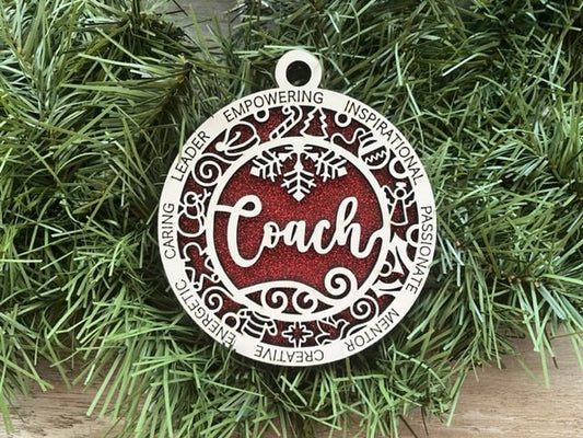 Coach Ornament/ Coach Gift/ Sports Ornament/ Sports Gift/ Christmas Ornaments/ Gift for Coach/ Glitter Ornament/ Icons