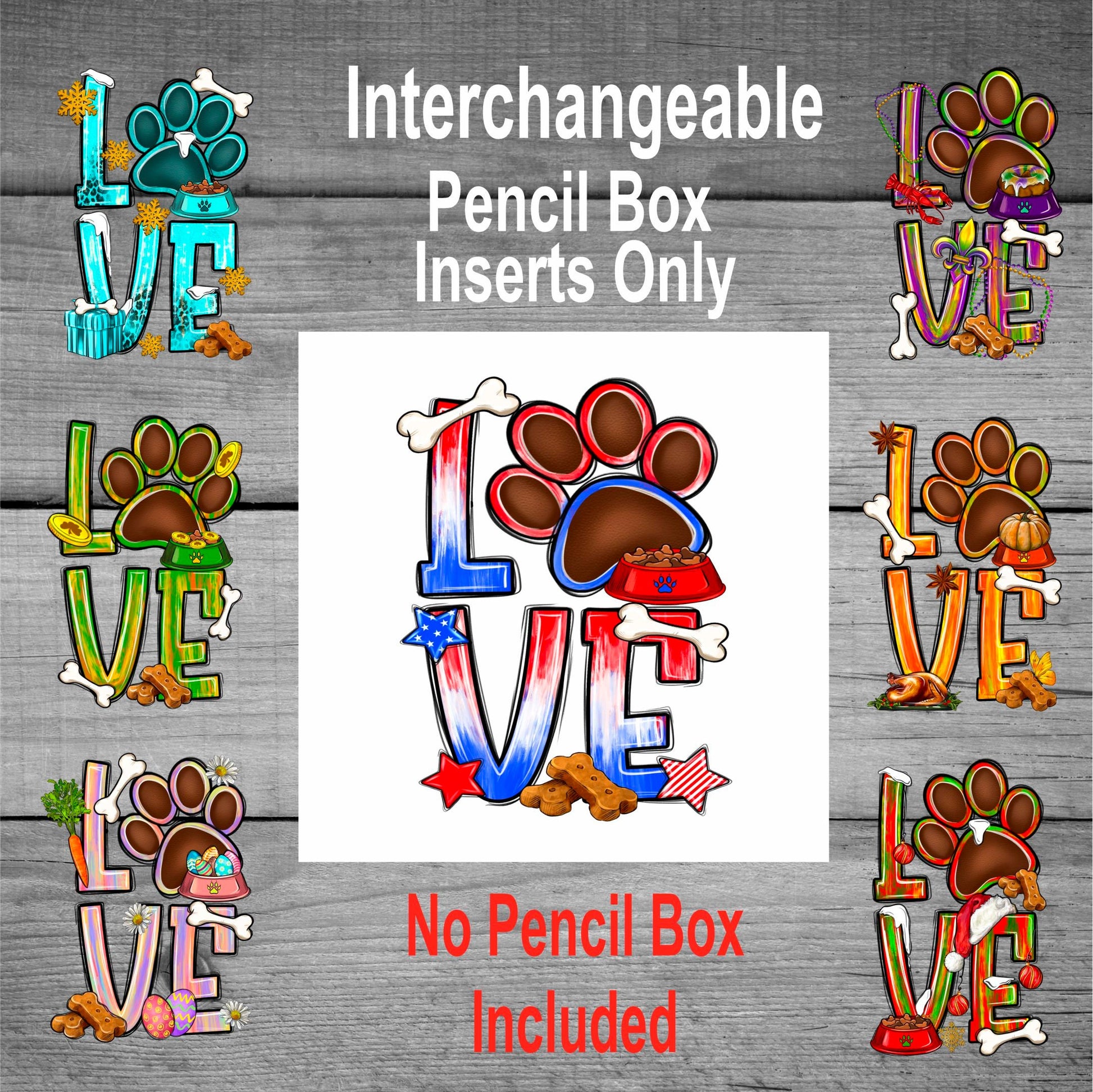 Dog Pencil Box Inserts/ Seasonal Dog Pencil Box Inserts/ Interchangeable Pencil Box Inserts/ Personalized Pencil Box Inserts/ No Pencil Box