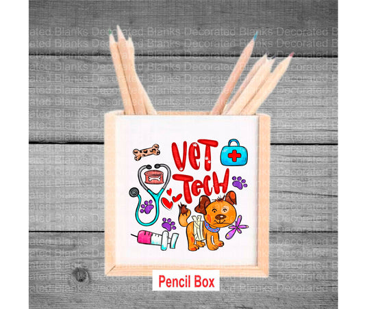 Vet Tech Pencil Box/ Vet Tech Gift/ Vet Tech Dog/ Interchangeable Pencil Box/ Wood Pencil Box/ Desk Gift/ Gift for Vet Tech