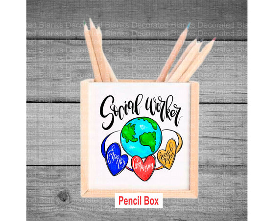 Social Worker Pencil Box/ Social Worker Gift/ Globe/ Interchangeable Pencil Box/ Wood Pencil Box/ Desk Gift/ Gift for Social Worker