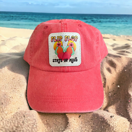 Flip Flop State of Mind Hat/ Flip Flop Hat/ Beach Hat/ Summer Hat/ Funny Patch/ Colored Patch