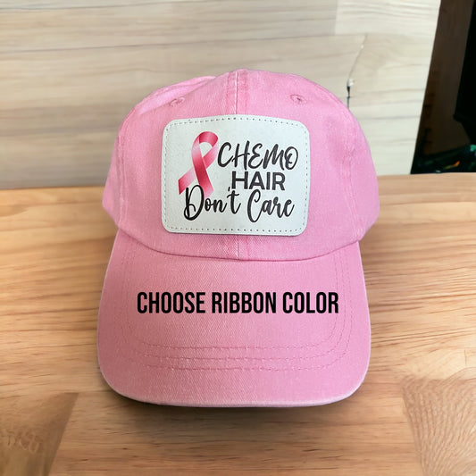 Chemo Hair Don't Care Hat/ Breast Cancer Hat/ Cancer Hat/ Choose Awareness Ribbon/ Breast Cancer Awareness Hat/ Awareness Patch Hat