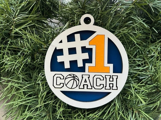 Basketball Coach Ornament/ #1 Coach Ornament/ Sports Coach/ Christmas Ornaments/ Sports Ornaments/ Choose Colors/ Coach Gift/ Gift for Coach