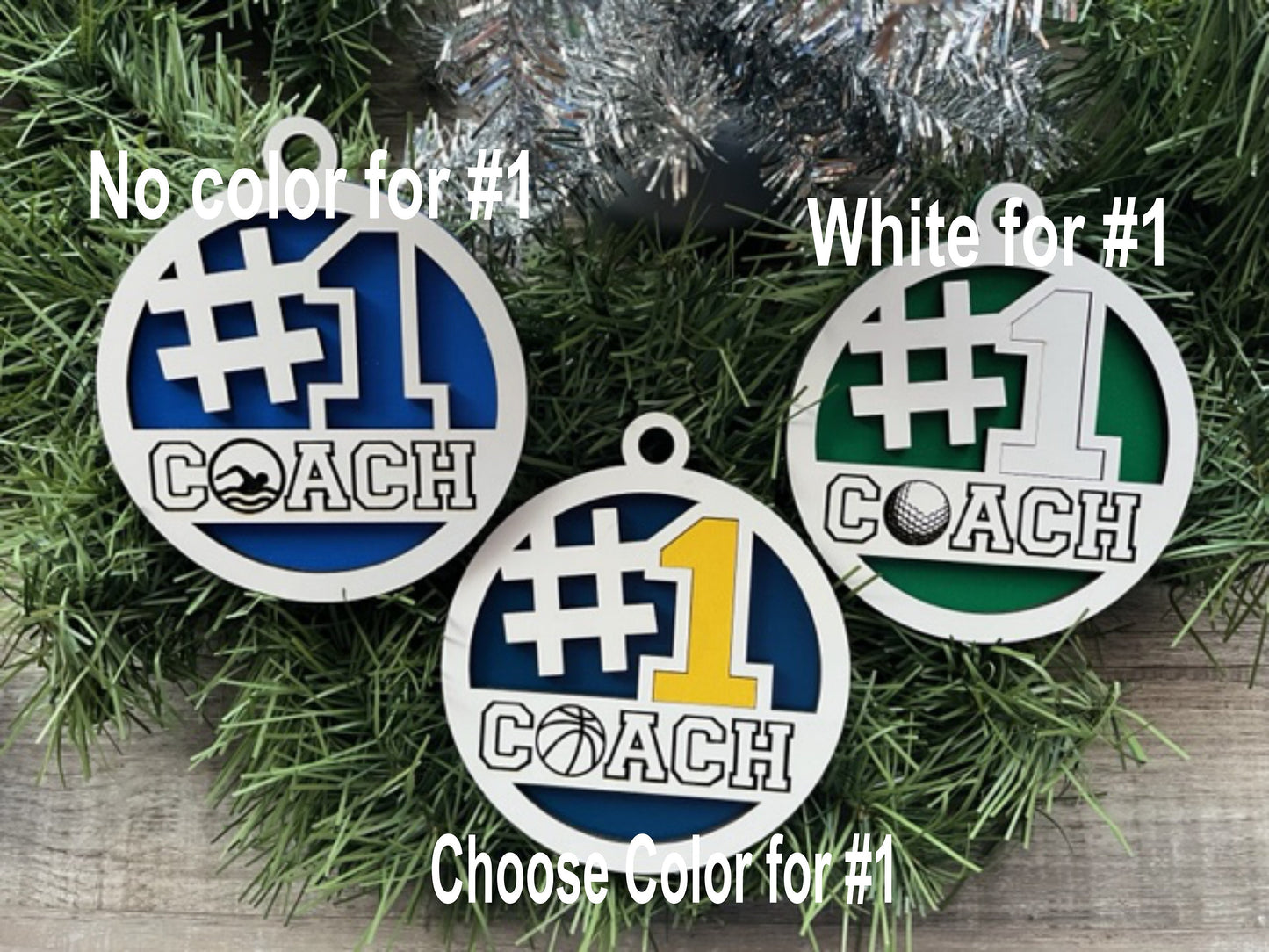 Fishing Coach Ornament/ #1 Coach Ornament/ Sports Coach/ Christmas Ornaments/ Sports Ornaments/ Choose Colors/ Coach Gift/ Gift for Coach