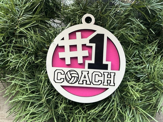 Volleyball Coach Ornament/ #1 Coach Ornament/ Sports Coach/ Christmas Ornaments/ Sports Ornaments/ Choose Colors/ Coach Gift/ Gift for Coach