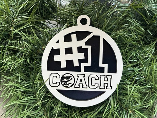 Fishing Coach Ornament/ #1 Coach Ornament/ Sports Coach/ Christmas Ornaments/ Sports Ornaments/ Choose Colors/ Coach Gift/ Gift for Coach