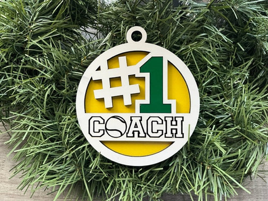 Softball Coach Ornament/ #1 Coach Ornament/ Sports Coach/ Christmas Ornaments/ Sports Ornaments/ Choose Colors/ Coach Gift/ Gift for Coach