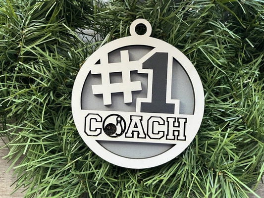 Bowling Coach Ornament/ #1 Coach Ornament/ Sports Coach/ Christmas Ornaments/ Sports Ornaments/ Choose Colors/ Coach Gift/ Gift for Coach