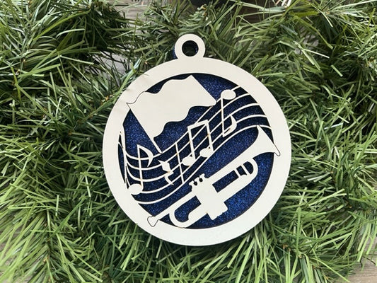 Band Ornament/ Trumpet Ornament/ Christmas Ornaments/ Band Ornaments/ Band Gift/ Glitter or Standard Backer/ Available Personalized
