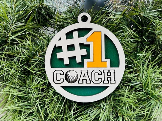 Golf Coach Ornament/ #1 Coach Ornament/ Sports Coach/ Christmas Ornaments/ Sports Ornaments/ Choose Colors/ Coach Gift/ Gift for Coach