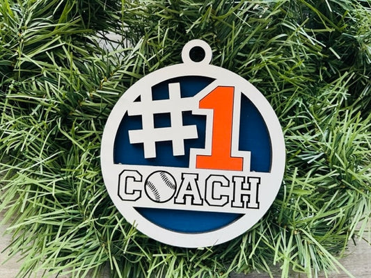 Baseball Coach Ornament/ #1 Coach Ornament/ Sports Coach/ Christmas Ornaments/ Sports Ornaments/ Choose Colors/ Coach Gift/ Gift for Coach