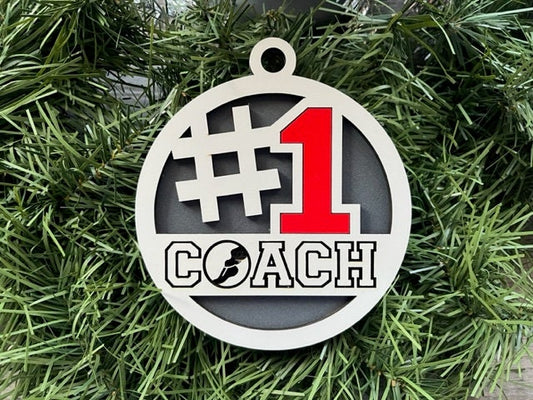 Track Coach Ornament/ #1 Coach Ornament/ Sports Coach/ Christmas Ornaments/ Sports Ornaments/ Choose Colors/ Coach Gift/ Gift for Coach