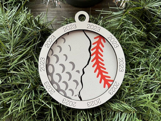 Multi Sport Ornament/ Golf Baseball Ornament/ Multiple Sports Ornament/ Split Sport Ornaments/ Sports Gift/Blank or with 2023