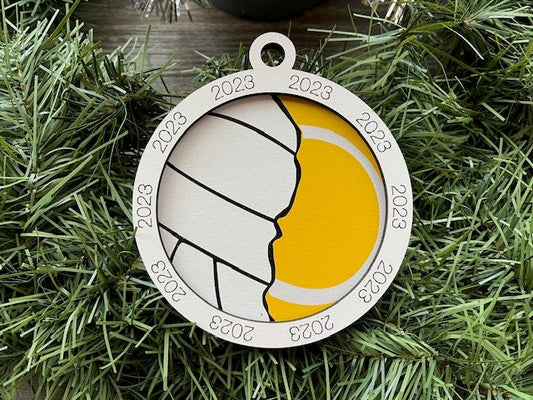 Multi Sport Ornament/ Volleyball Tennis Ornament/ Multiple Sports Ornament/ Split Sport Ornaments/ Sports Gift/Blank or with 2023