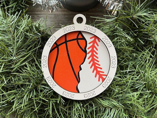 Multi Sport Ornament/ Basketball Baseball Ornament/ Multiple Sports Ornament/ Split Sport Ornaments/ Sports Gift/Blank or with 2023