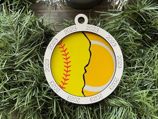Multi Sport Ornament/ Softball Tennis Ornament/ Multiple Sports Ornament/ Split Sport Ornaments/ Sports Gift/Blank or with 2023