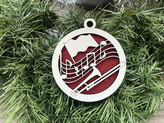 Band Ornament/ Trombone Ornament/ Christmas Ornaments/ Band Ornaments/ Band Gift/ Glitter or Standard Backer/ Available Personalized