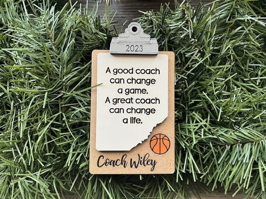 Basketball Coach Ornament/ Clipboard Coach Ornament/ Personalized Coach Ornament/ Sports Coach/ Sports Ornaments/ Coach Gift/ Saying Options