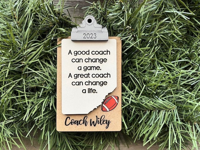 Football Coach Ornament/ Clipboard Coach Ornament/ Personalized Coach Ornament/ Sports Coach/ Sports Ornaments/ Coach Gift/ Saying Options