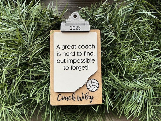 Volleyball Coach Ornament/ Clipboard Coach Ornament/ Personalized Coach Ornament/ Sports Coach/ Sports Ornaments/ Coach Gift/ Saying Options