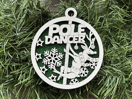 Funny Reindeer Ornament/ Pole Dancer Ornament/ Naughty Reindeer Ornament/ Naughty But Nice Ornament/ Funny Christmas Ornament