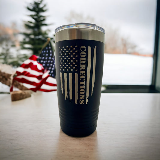 Corrections Tumbler/ Corrections Flag/ Engraved Tumbler/ Double Sided Engraved Design/ Occupational Tumbler/ Available Personalized /20 oz