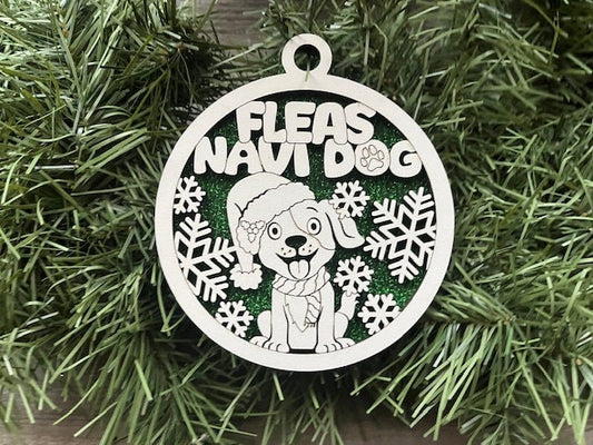 Fleas Navi Dog Ornament/ Dog Ornament/ Funny Christmas Ornament/ Funny Ornament/ Humorous Ornament/ Glitter Ornament