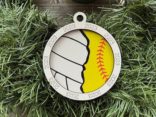 Multi Sport Ornament/ Volleyball Softball Ornament/ Multiple Sports Ornament/ Split Sport Ornaments/ Sports Gift/Blank or with 2023