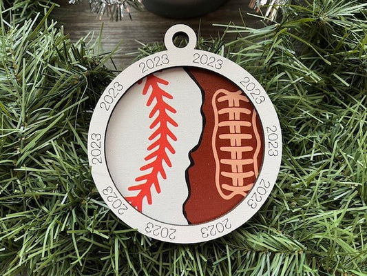 Multi Sport Ornament/ Baseball Football Ornament/ Multiple Sports Ornament/ Split Sport Ornaments/ Sports Gift/Blank or with 2023