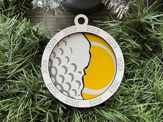 Multi Sport Ornament/ Golf Tennis Ornament/ Multiple Sports Ornament/ Split Sport Ornaments/ Sports Gift/Blank or with 2023