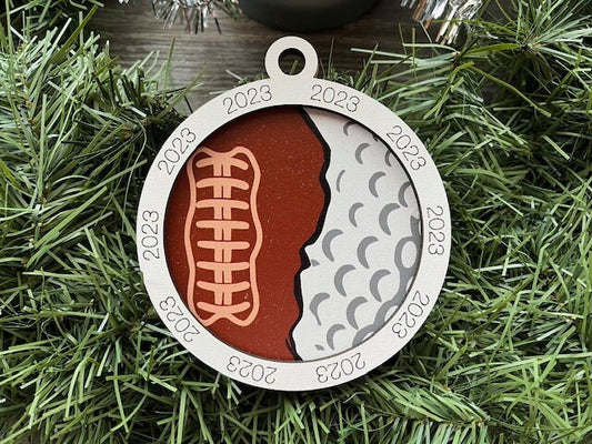Multi Sport Ornament/ Football Golf Ornament/ Multiple Sports Ornament/ Split Sport Ornaments/ Sports Gift/Blank or with 2023