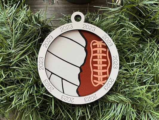 Multi Sport Ornament/ Volleyball Football Ornament/ Multiple Sports Ornament/ Split Sport Ornaments/ Sports Gift/Blank or with 2023
