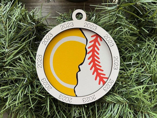 Multi Sport Ornament/ Tennis Baseball Ornament/ Multiple Sports Ornament/ Split Sport Ornaments/ Sports Gift/Blank or with 2023