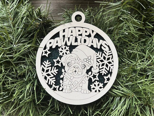Happy Pawlidays Ornament/ Funny Dog Ornament/ Funny Christmas Ornament/ Funny Ornament/ Humorous Ornament/ Glitter