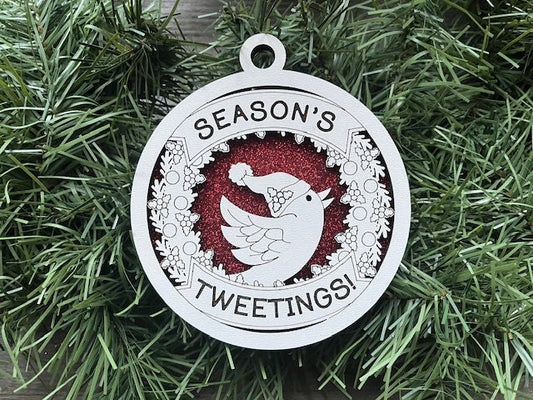 Season's Tweetings Ornament/ Funny Bird Ornament/ Funny Christmas Ornament/ Funny Ornament/ Humorous Ornament/ Glitter