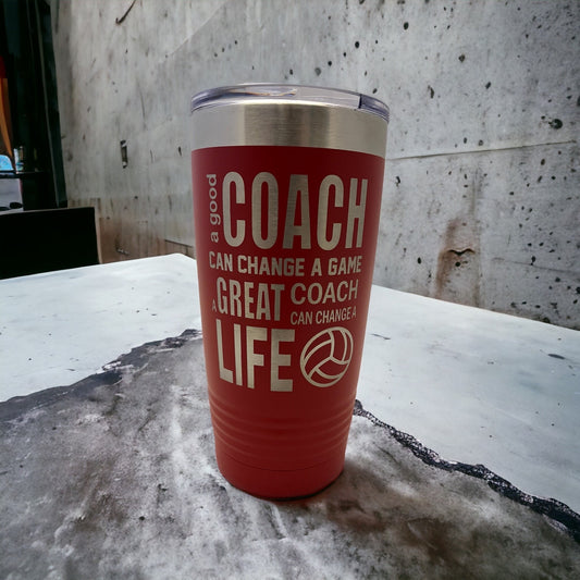 Volleyball Coach Tumbler/ A Good Coach Can Change A Game/ Volleyball Coach/ Engraved Both Sides/ Available Personalized/ Coach Tumbler/20 oz